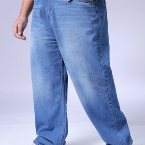 Men's Plus Size Blue Baggy Fit Solid Jeans