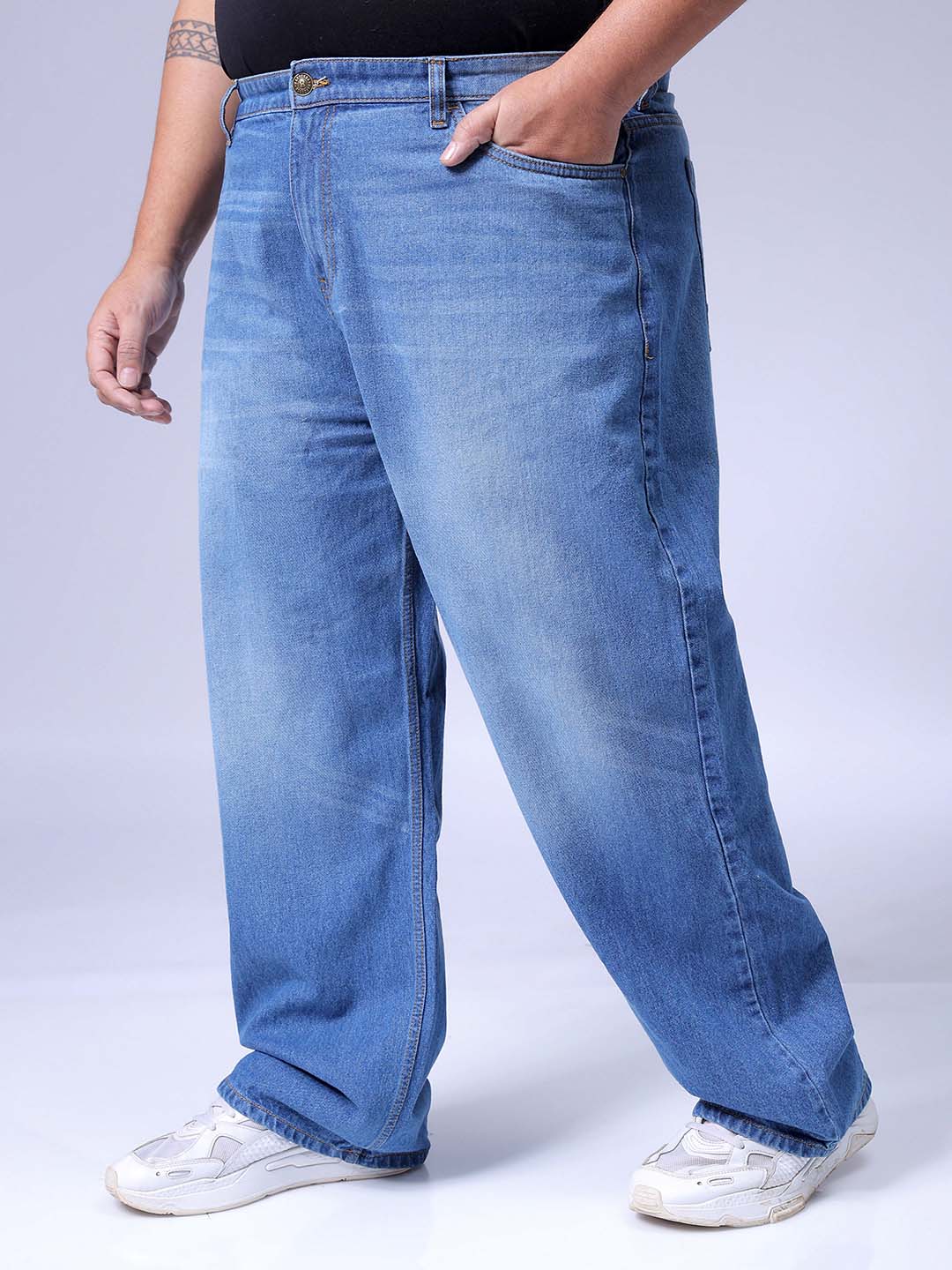 Men's Plus Size Blue Baggy Fit Solid Jeans