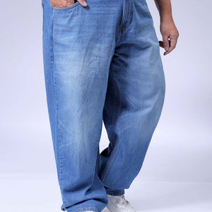 Men's Plus Size Blue Baggy Fit Solid Jeans