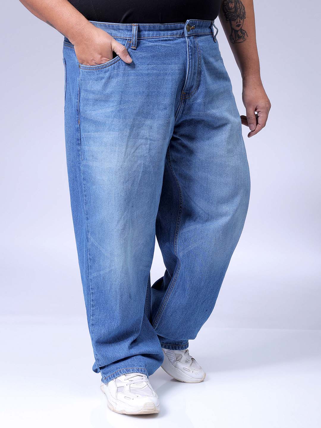 Men's Plus Size Blue Baggy Fit Solid Jeans