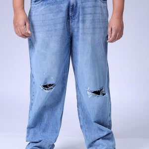 Men's Plus Size Blue Baggy Fit Solid Jeans