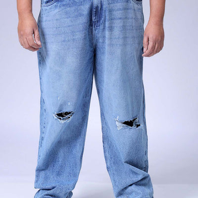Men's Plus Size Blue Baggy Fit Solid Jeans