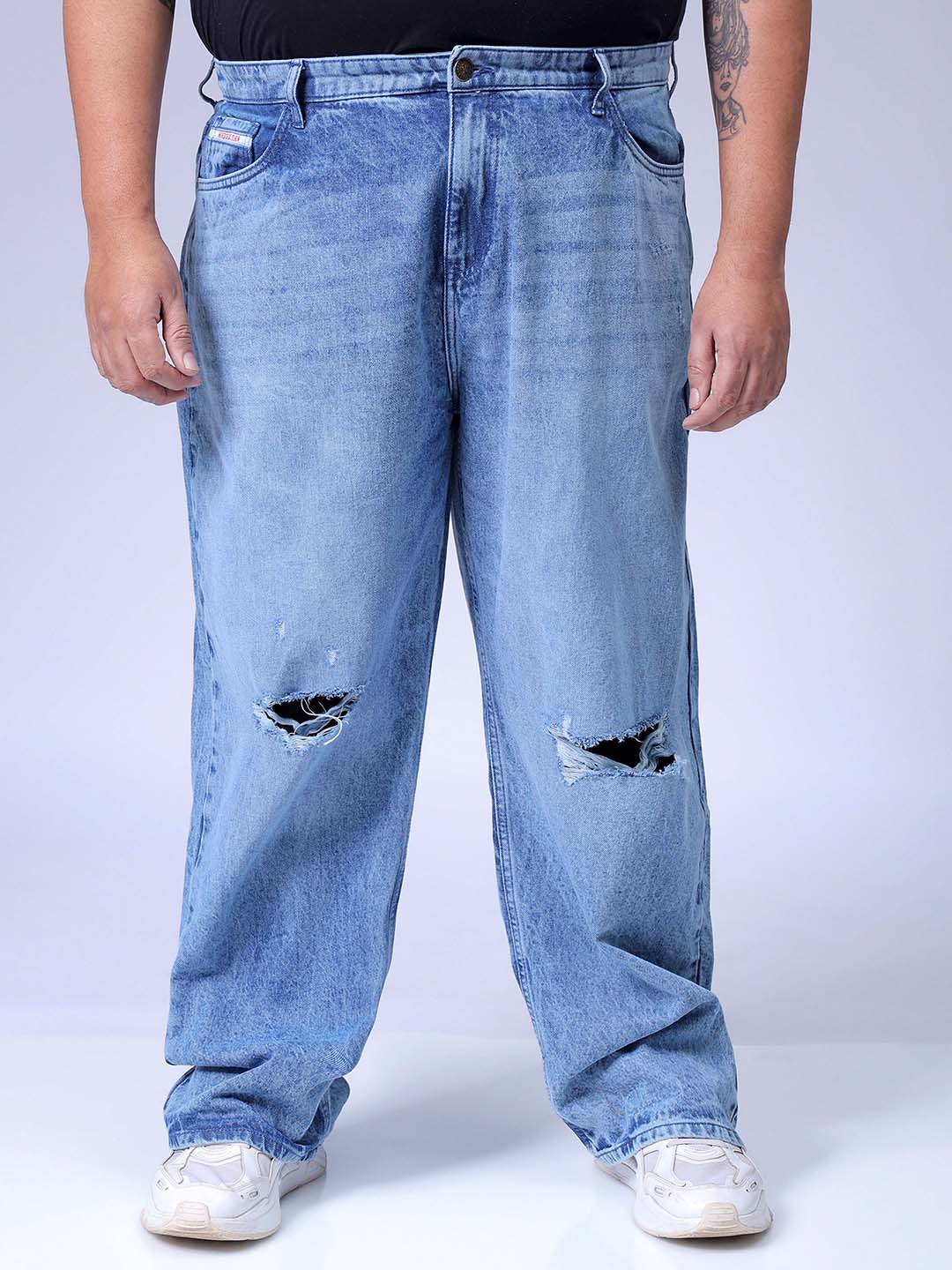 Men's Plus Size Blue Baggy Fit Solid Jeans