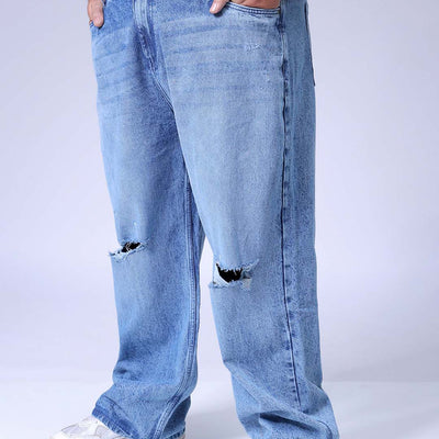 Men's Plus Size Blue Baggy Fit Solid Jeans