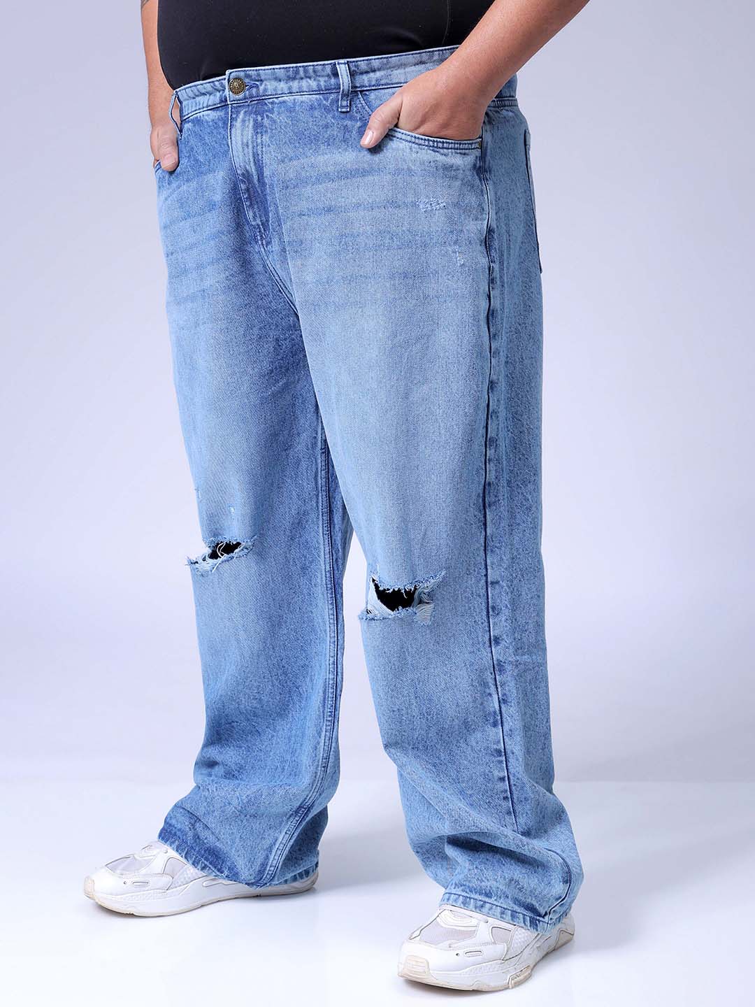 Men's Plus Size Blue Baggy Fit Solid Jeans