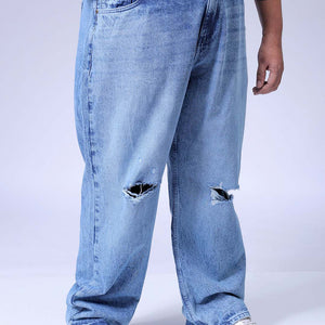 Men's Plus Size Blue Baggy Fit Solid Jeans