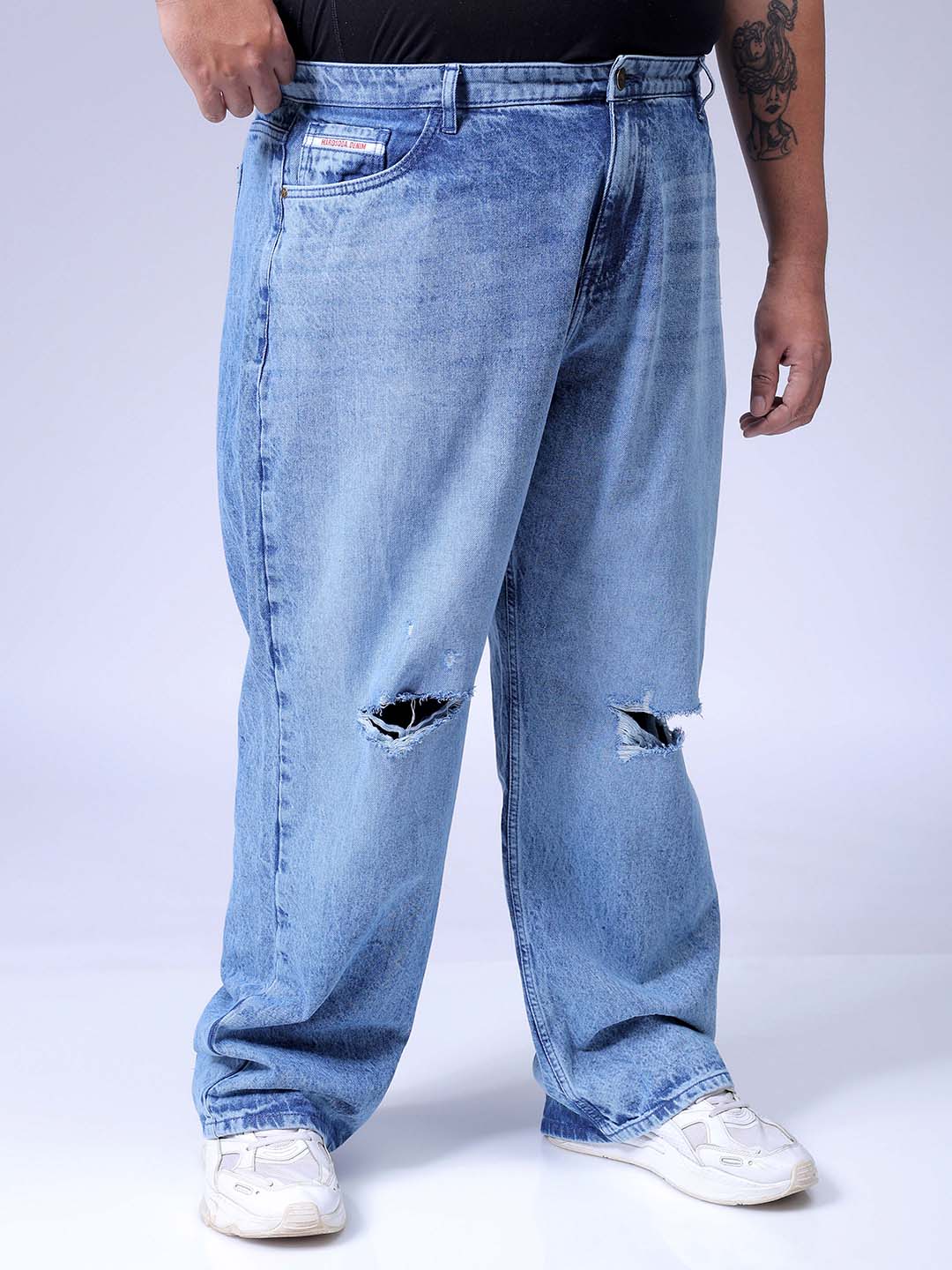 Men's Plus Size Blue Baggy Fit Solid Jeans
