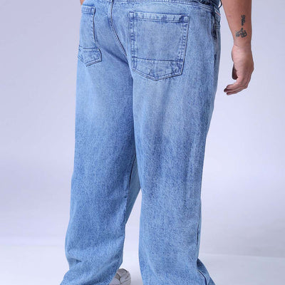 Men's Plus Size Blue Baggy Fit Solid Jeans