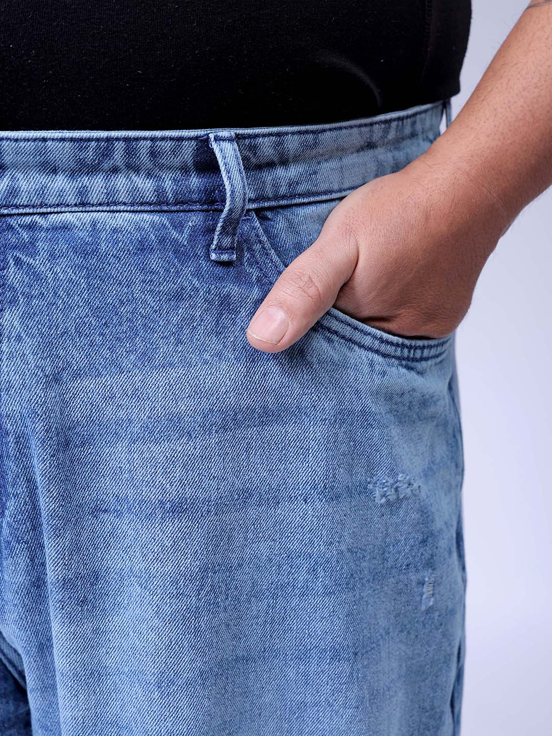 Men's Plus Size Blue Baggy Fit Solid Jeans