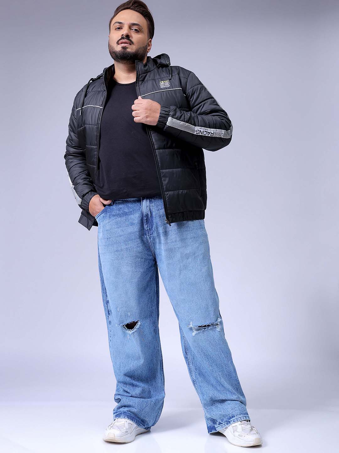 Men's Plus Size Blue Baggy Fit Solid Jeans