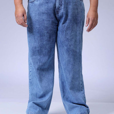 Men's Plus Size Blue Baggy Fit Solid Jeans