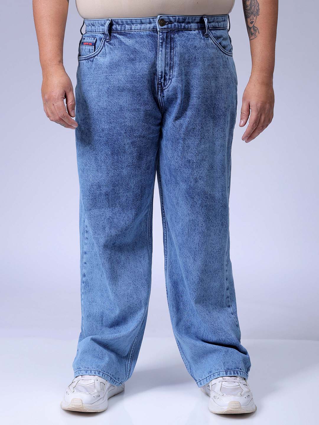 Men's Plus Size Blue Baggy Fit Solid Jeans