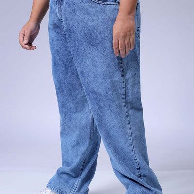 Men's Plus Size Blue Baggy Fit Solid Jeans