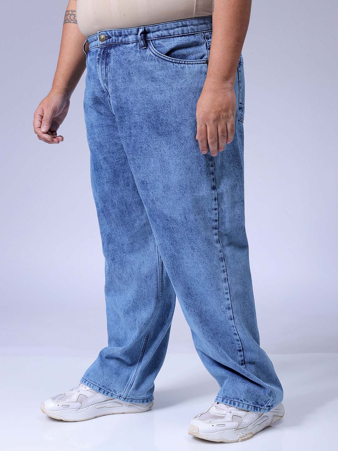 Men's Plus Size Blue Baggy Fit Solid Jeans