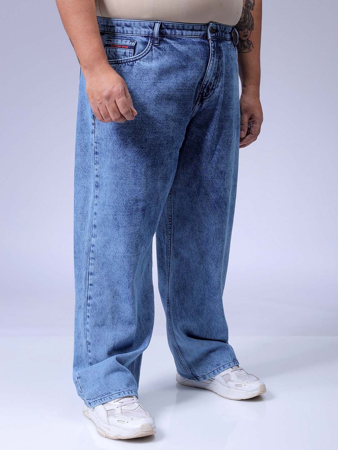 Men's Plus Size Blue Baggy Fit Solid Jeans