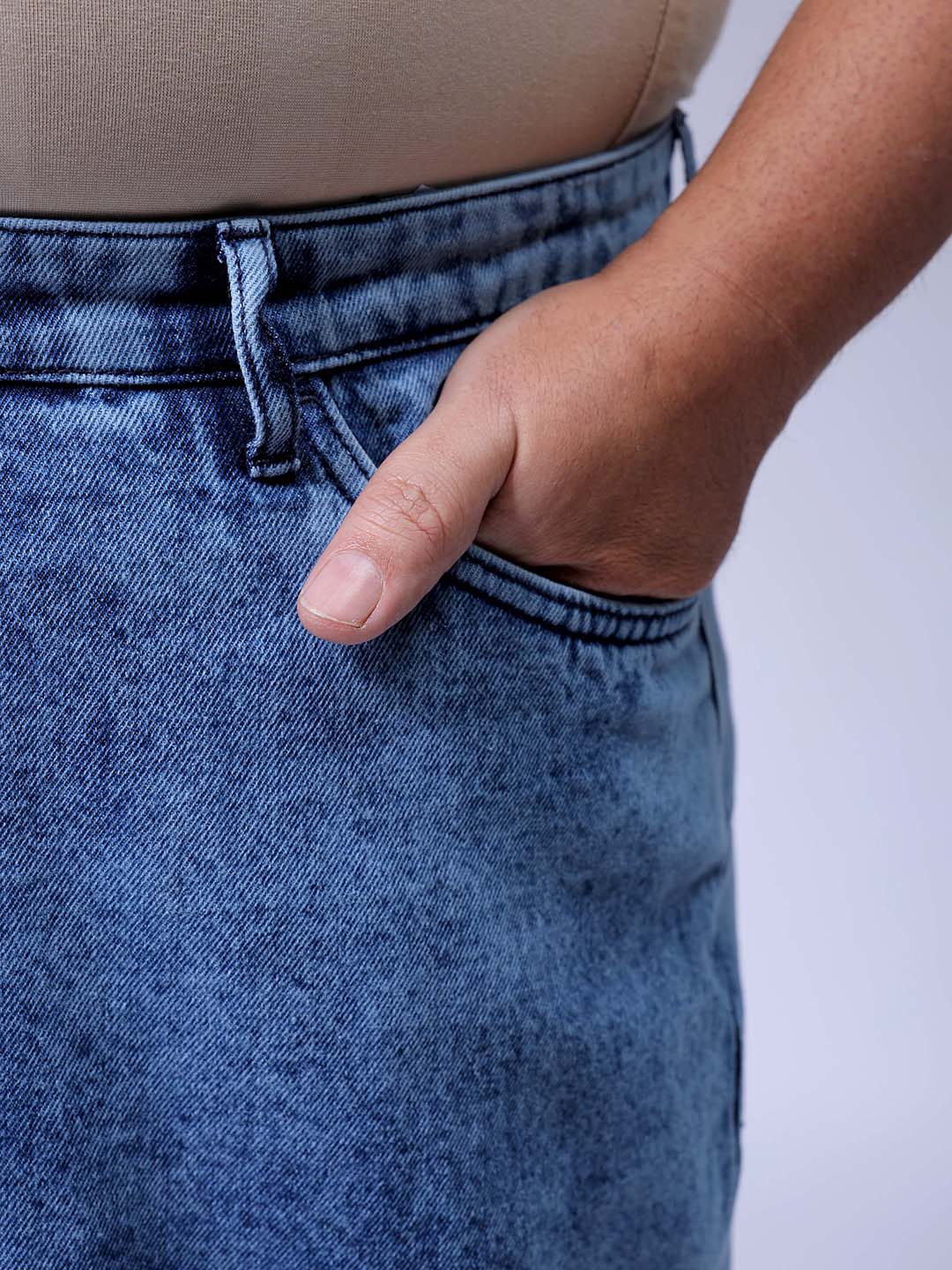 Men's Plus Size Blue Baggy Fit Solid Jeans