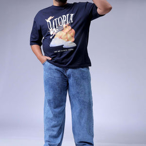 Men's Plus Size Blue Baggy Fit Solid Jeans