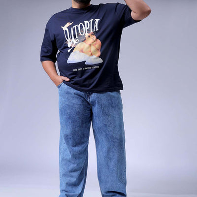 Men's Plus Size Blue Baggy Fit Solid Jeans