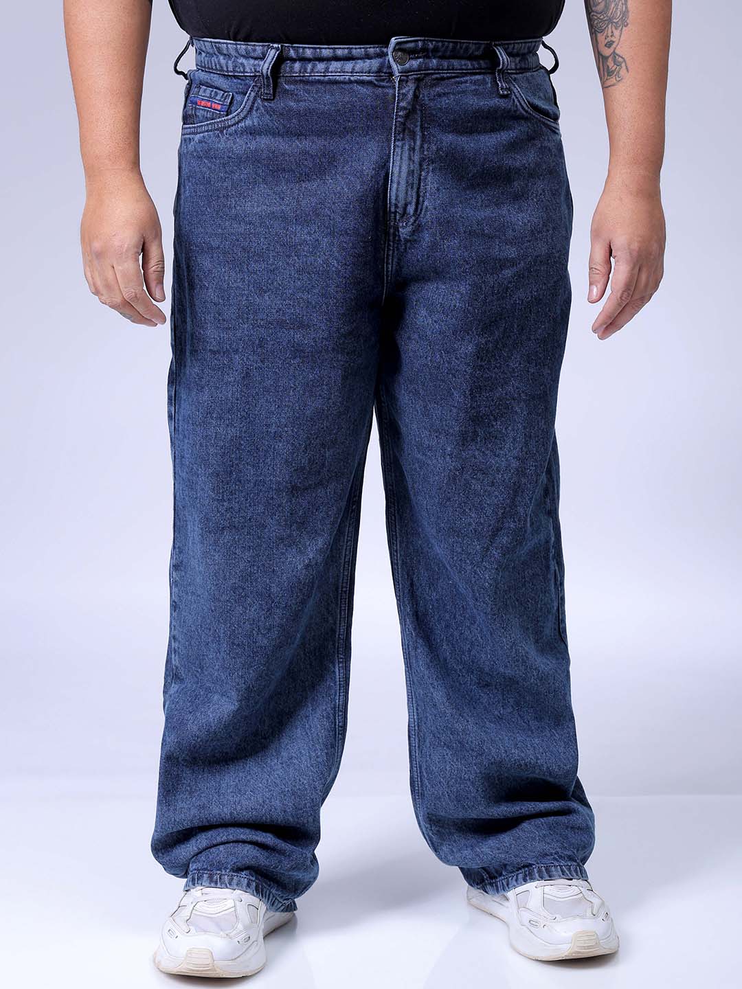 Men's Plus Size Blue Baggy Fit Solid Jeans