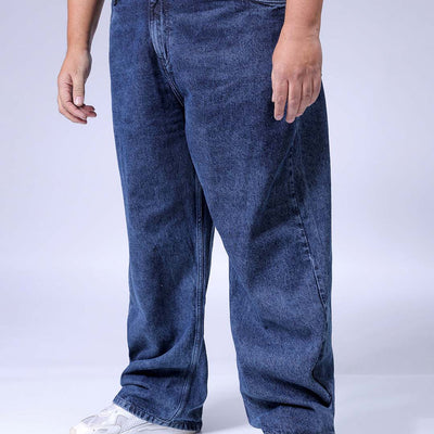 Men's Plus Size Blue Baggy Fit Solid Jeans