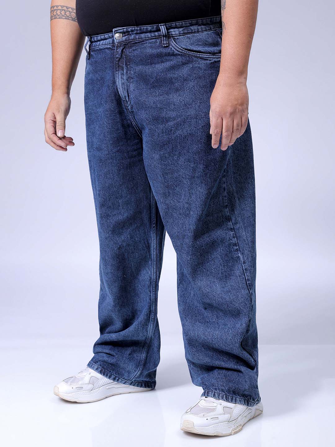 Men's Plus Size Blue Baggy Fit Solid Jeans