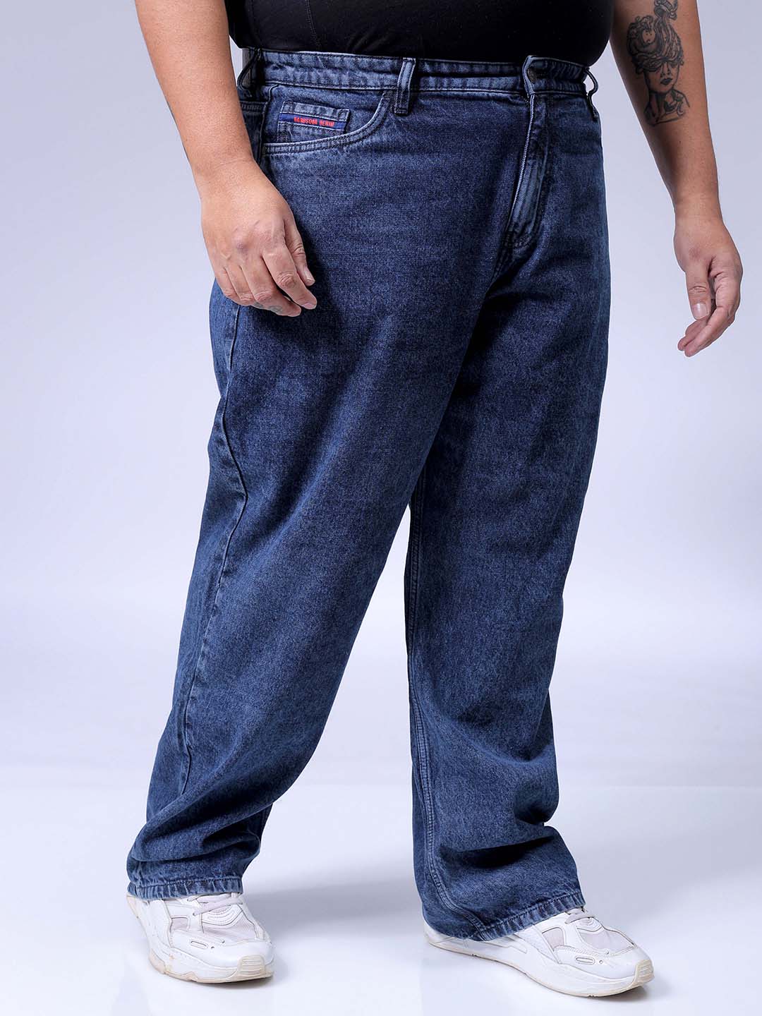 Men's Plus Size Blue Baggy Fit Solid Jeans