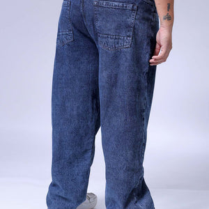 Men's Plus Size Blue Baggy Fit Solid Jeans