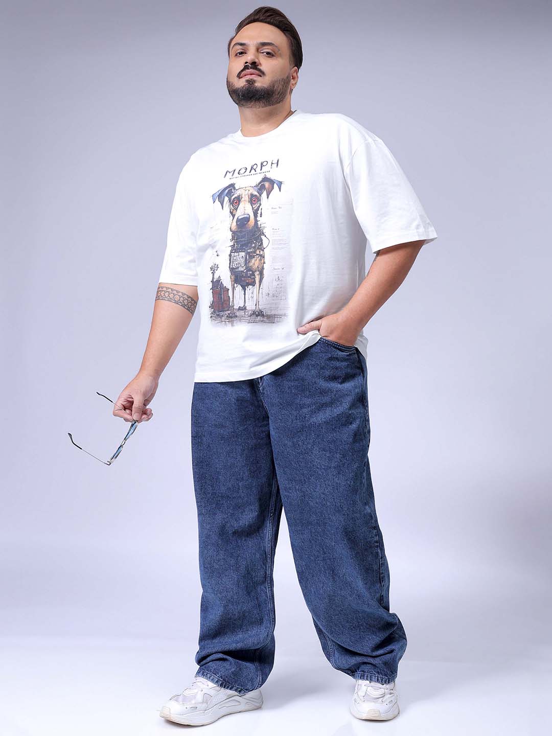 Men's Plus Size Blue Baggy Fit Solid Jeans