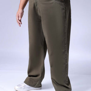 Men's Plus Size Olive Baggy Fit Solid Jeans