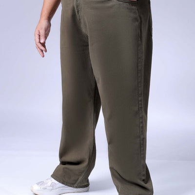 Men's Plus Size Olive Baggy Fit Solid Jeans