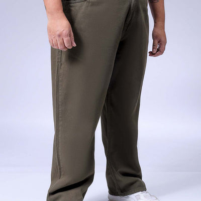Men's Plus Size Olive Baggy Fit Solid Jeans