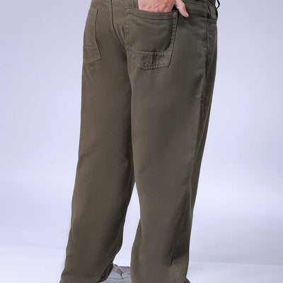 Men's Plus Size Olive Baggy Fit Solid Jeans
