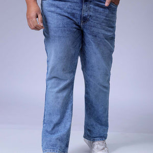 Men's Plus Size Blue Bootcut Fit Solid Stretchable Jeans