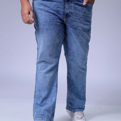 Men's Plus Size Blue Bootcut Fit Solid Stretchable Jeans