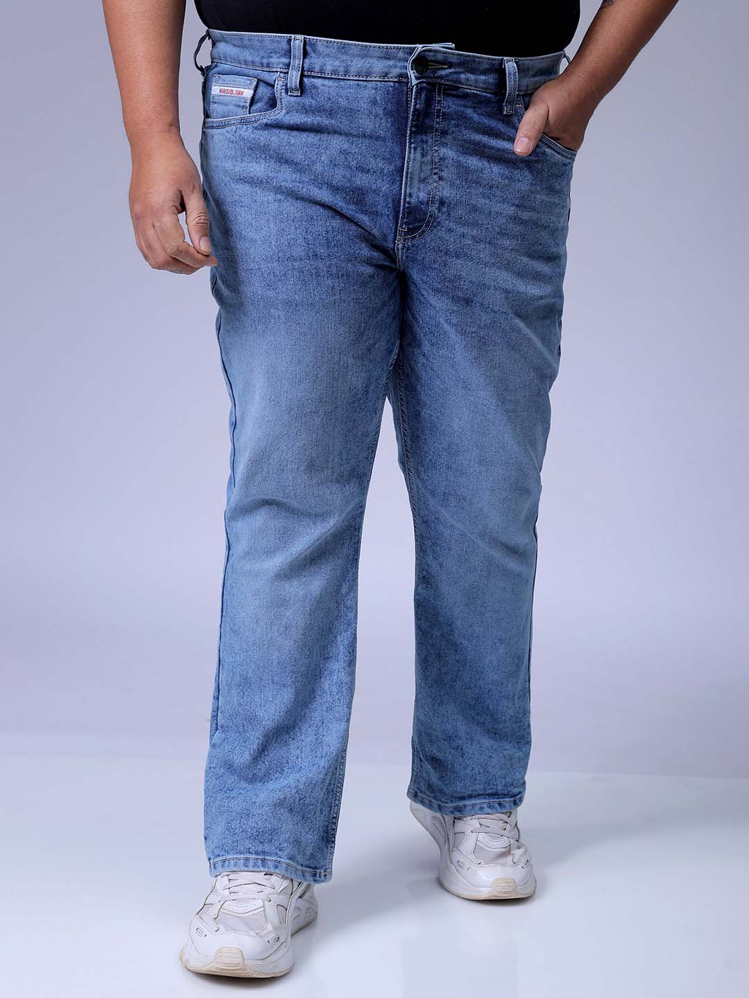 Men's Plus Size Blue Bootcut Fit Solid Stretchable Jeans