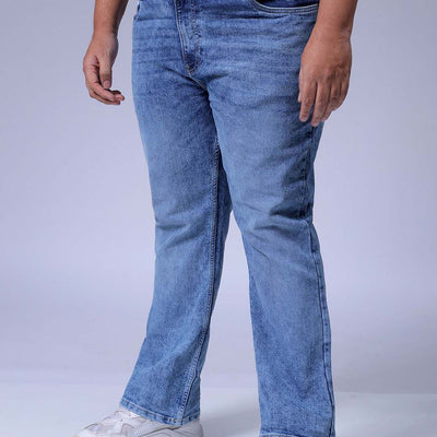 Men's Plus Size Blue Bootcut Fit Solid Stretchable Jeans