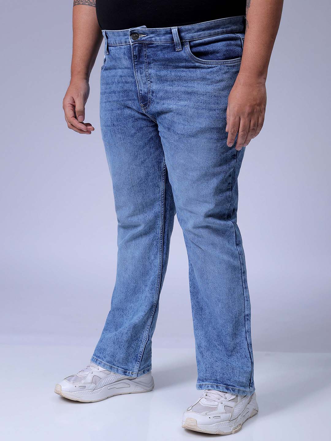 Men's Plus Size Blue Bootcut Fit Solid Stretchable Jeans