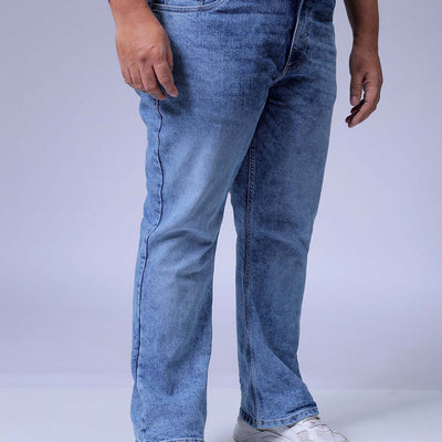 Men's Plus Size Blue Bootcut Fit Solid Stretchable Jeans