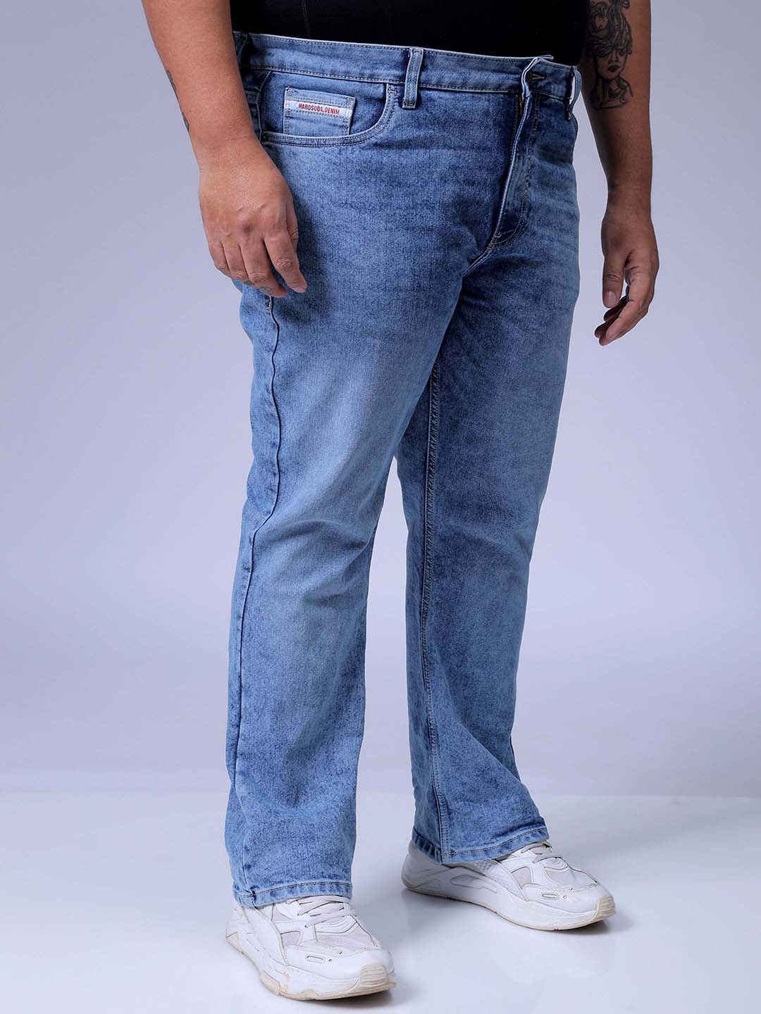 Men's Plus Size Blue Bootcut Fit Solid Stretchable Jeans