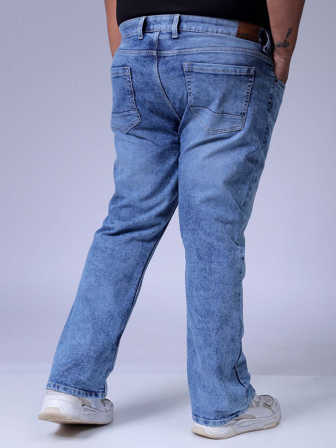 Men's Plus Size Blue Bootcut Fit Solid Stretchable Jeans