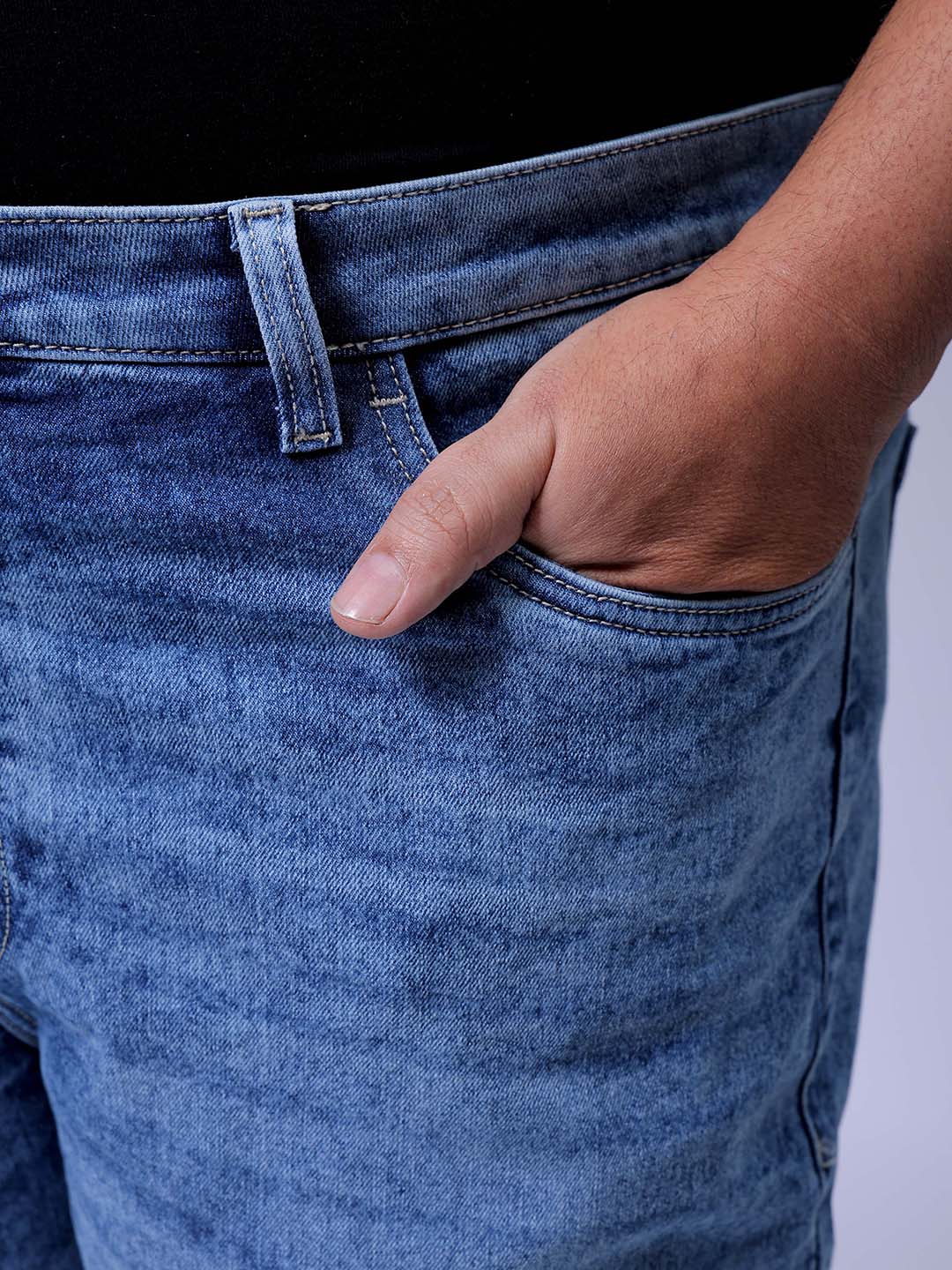 Men's Plus Size Blue Bootcut Fit Solid Stretchable Jeans