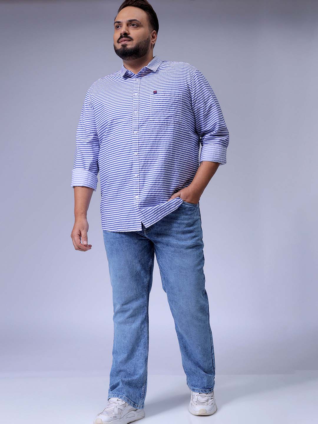 Men's Plus Size Blue Bootcut Fit Solid Stretchable Jeans