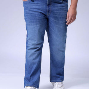 Men's Plus Size Blue Bootcut Fit Solid Stretchable Jeans