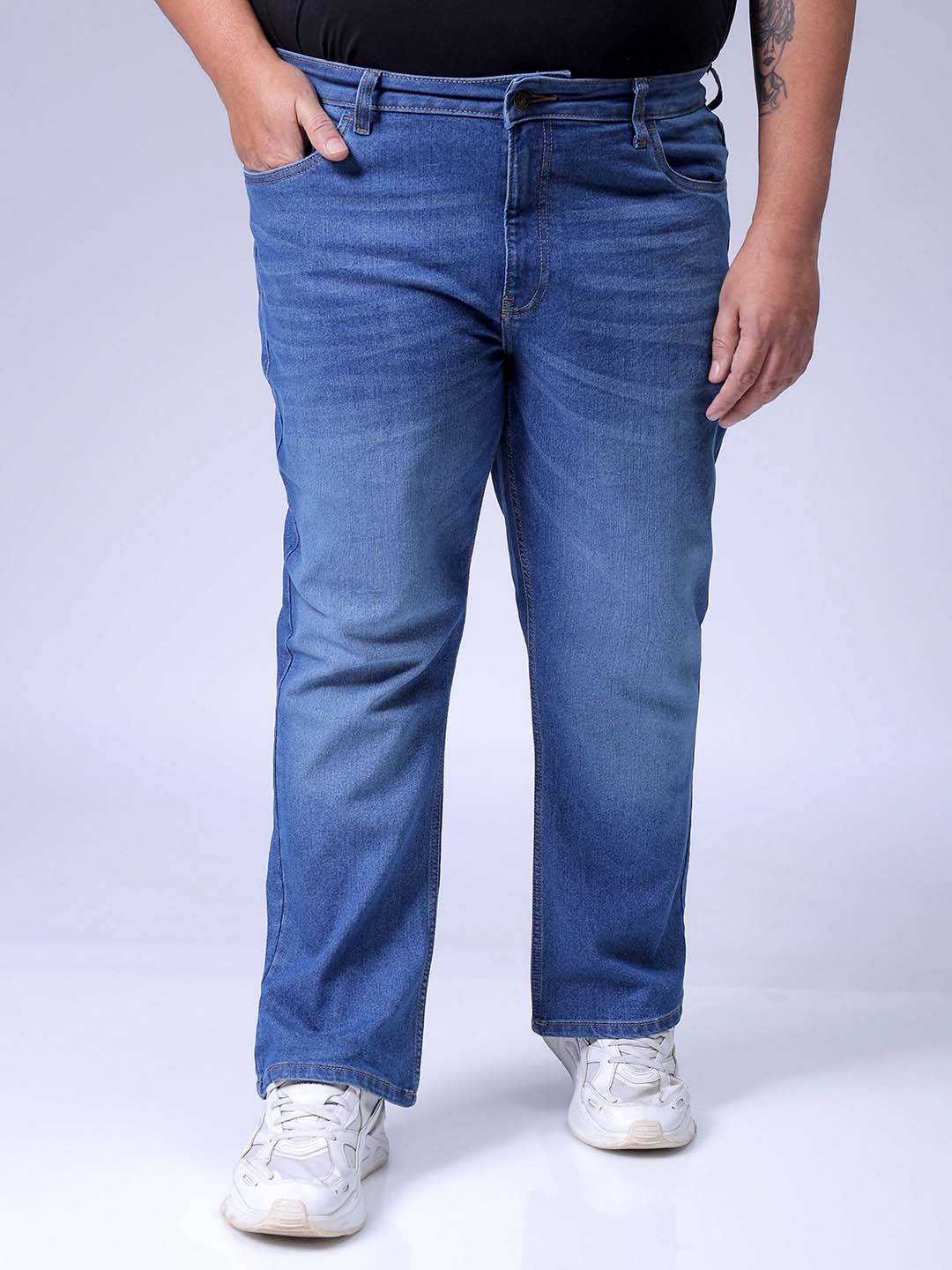 Men's Plus Size Blue Bootcut Fit Solid Stretchable Jeans