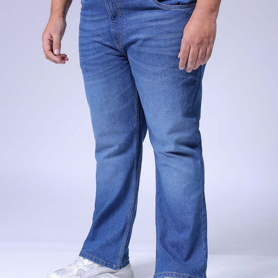 Men's Plus Size Blue Bootcut Fit Solid Stretchable Jeans