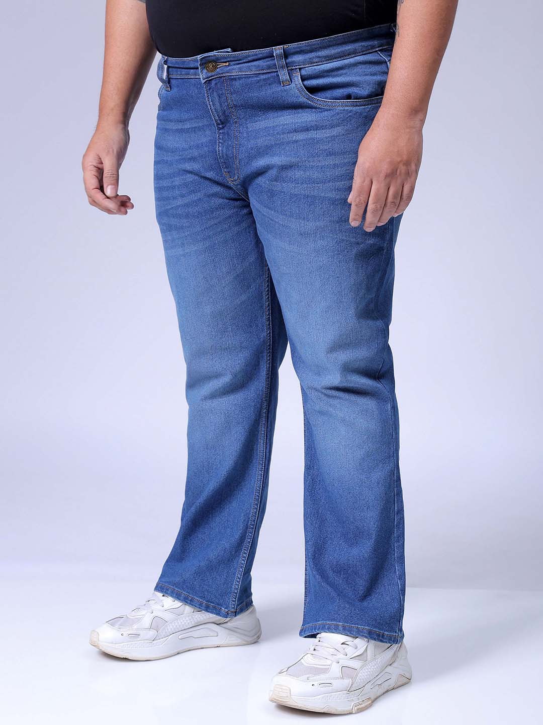 Men's Plus Size Blue Bootcut Fit Solid Stretchable Jeans