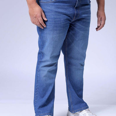 Men's Plus Size Blue Bootcut Fit Solid Stretchable Jeans