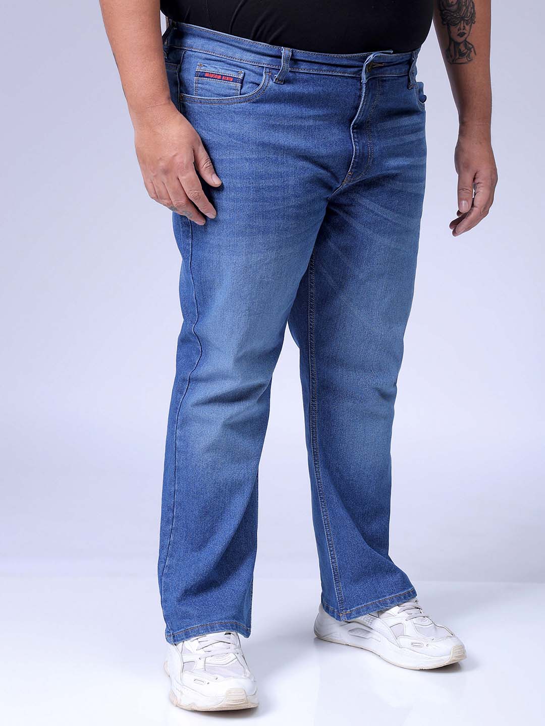 Men's Plus Size Blue Bootcut Fit Solid Stretchable Jeans