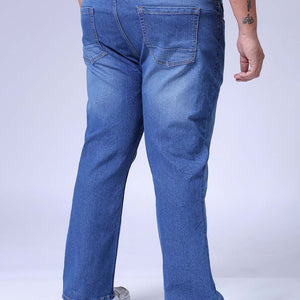 Men's Plus Size Blue Bootcut Fit Solid Stretchable Jeans