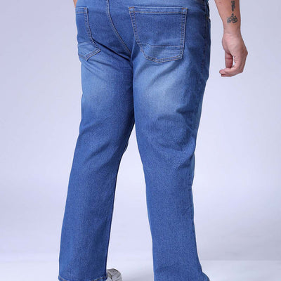 Men's Plus Size Blue Bootcut Fit Solid Stretchable Jeans